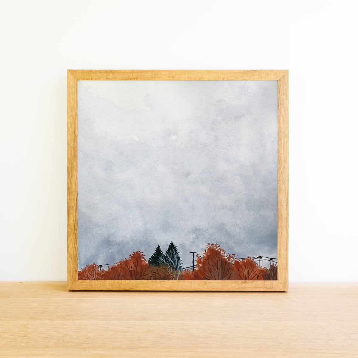 Tiny Fall Orange Skyline - Watercolor Sky Art Print