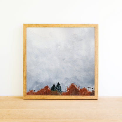 Tiny Fall Orange Skyline - Watercolor Sky Art Print