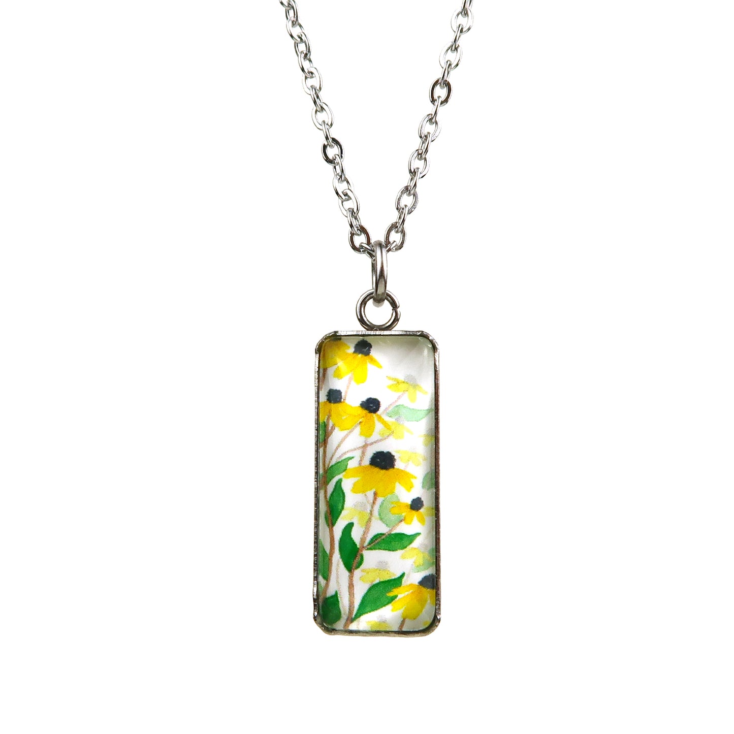 Yellow Daisies Miniature Watercolor Flower Necklace