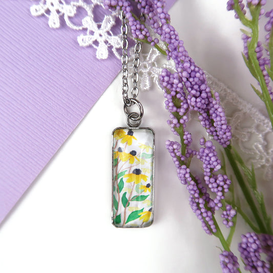 Yellow Daisies Miniature Watercolor Flower Necklace