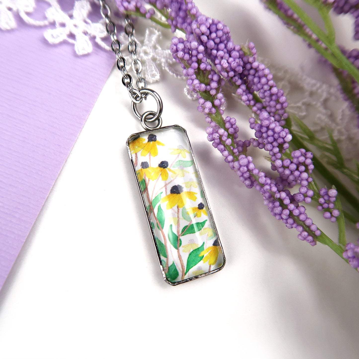 Yellow Daisies Miniature Watercolor Flower Necklace