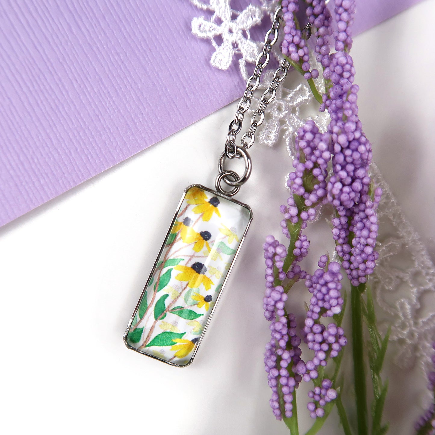 Yellow Daisies Miniature Watercolor Flower Necklace