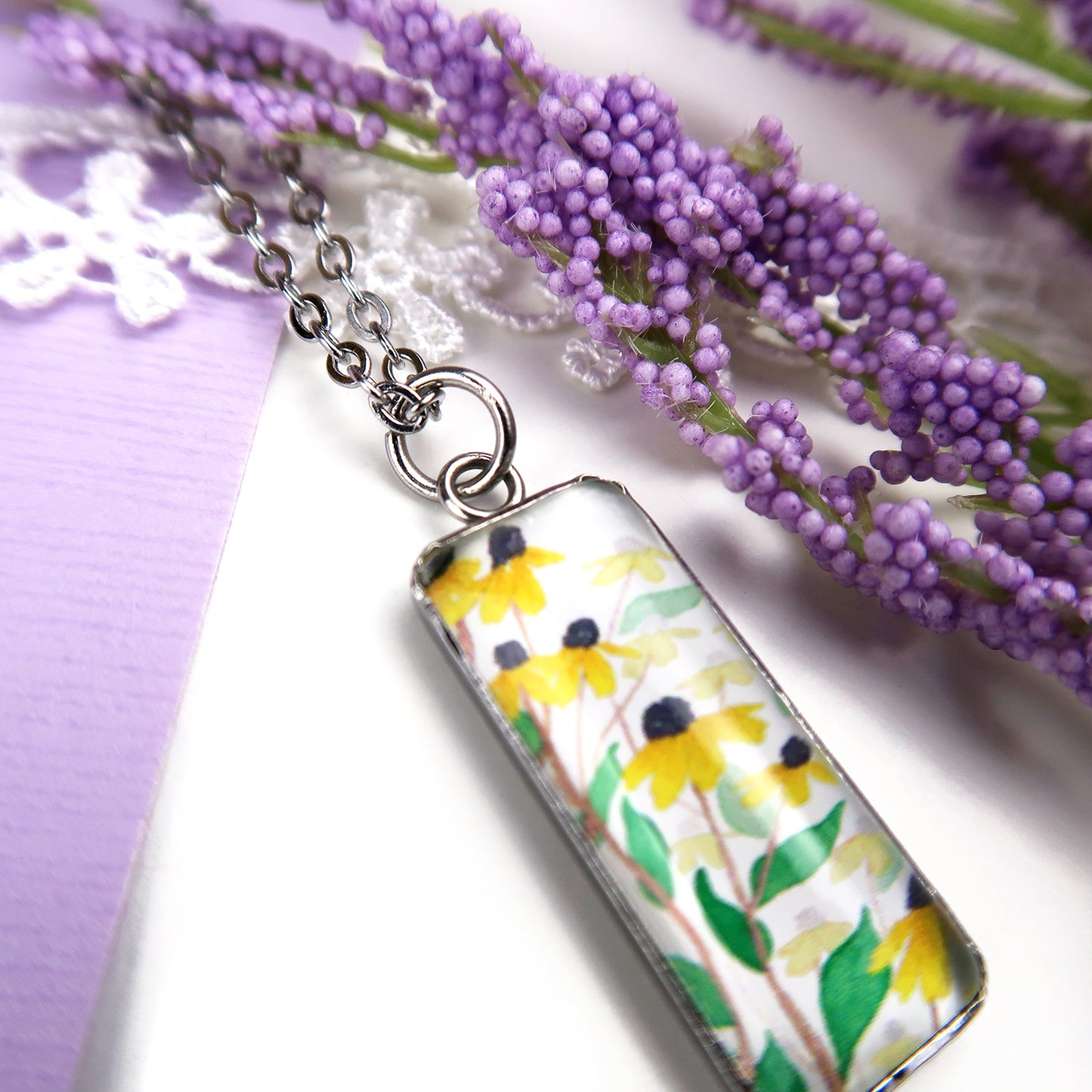 Yellow Daisies Miniature Watercolor Flower Necklace