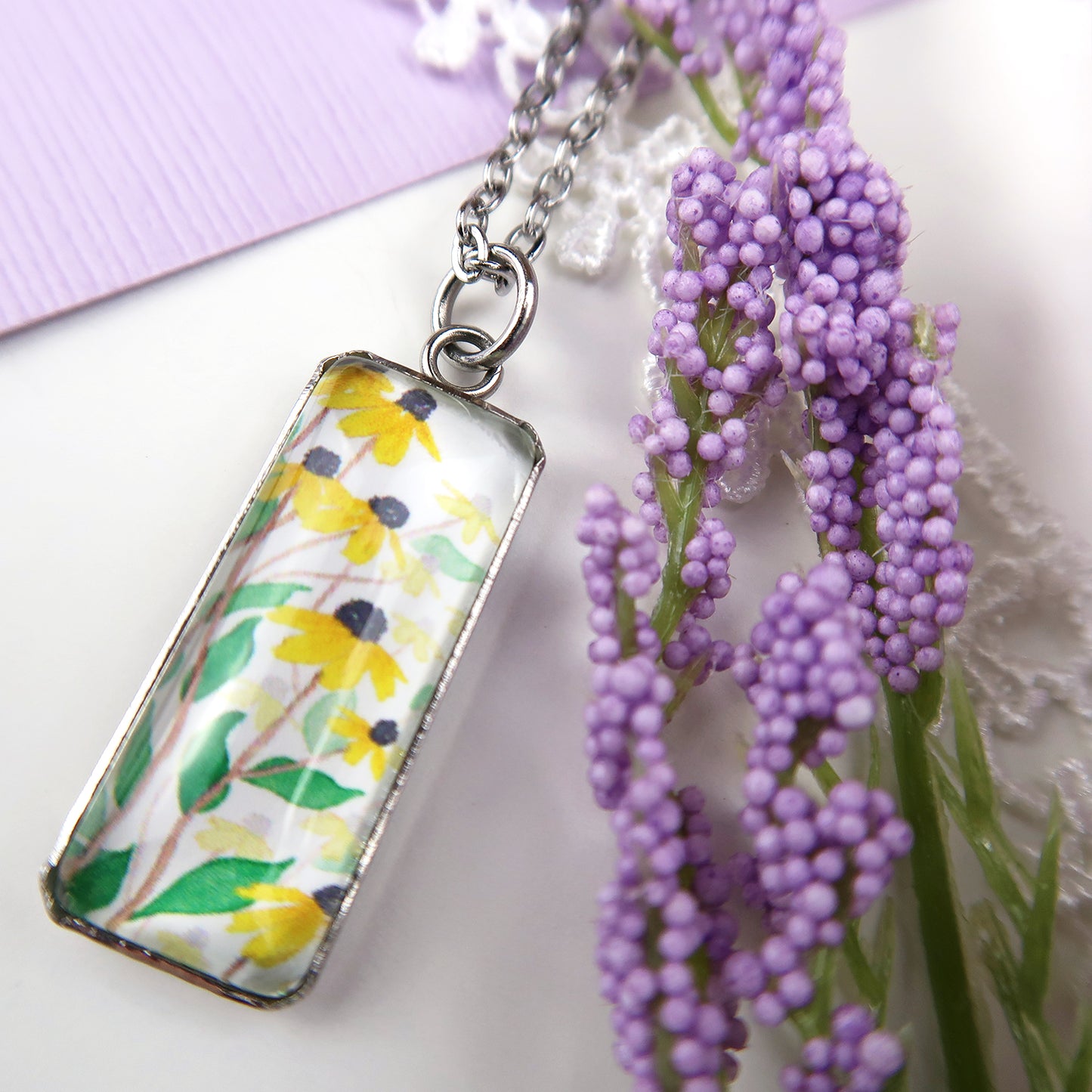 Yellow Daisies Miniature Watercolor Flower Necklace