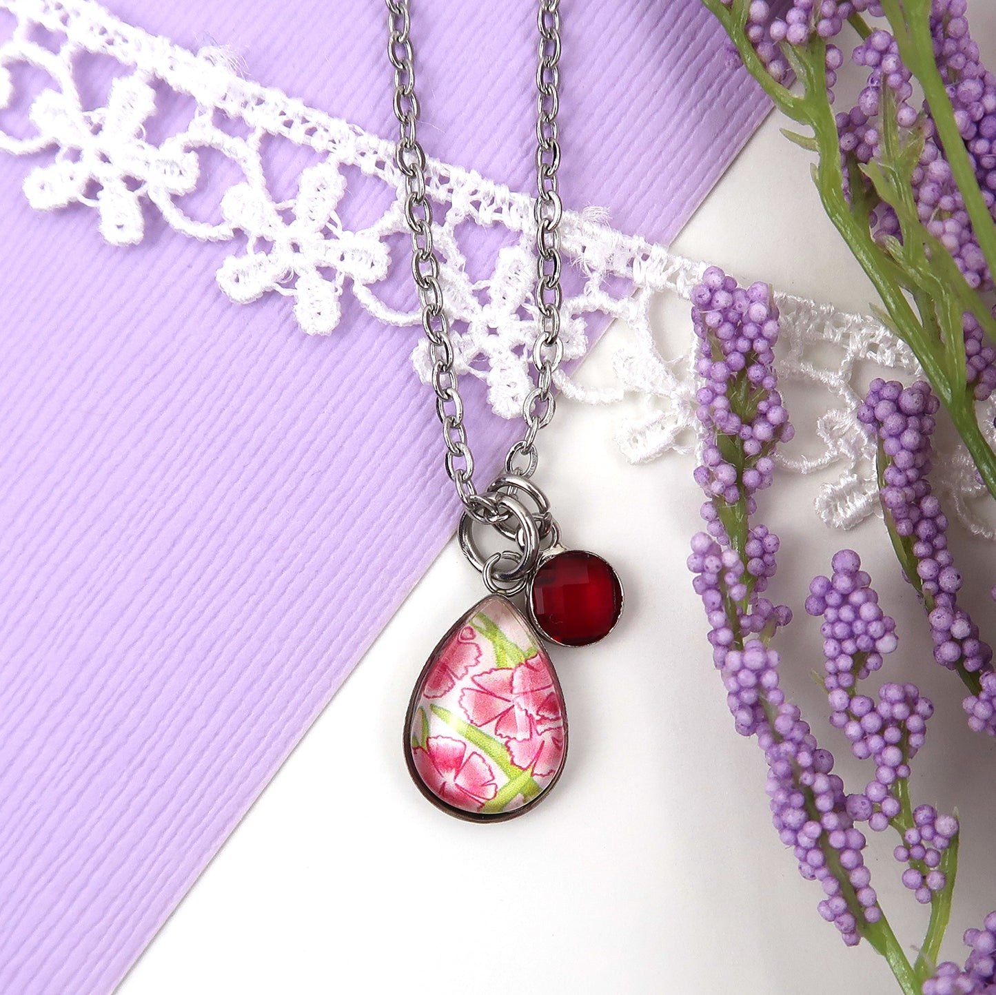 January Birth Flower Necklace - Carnations