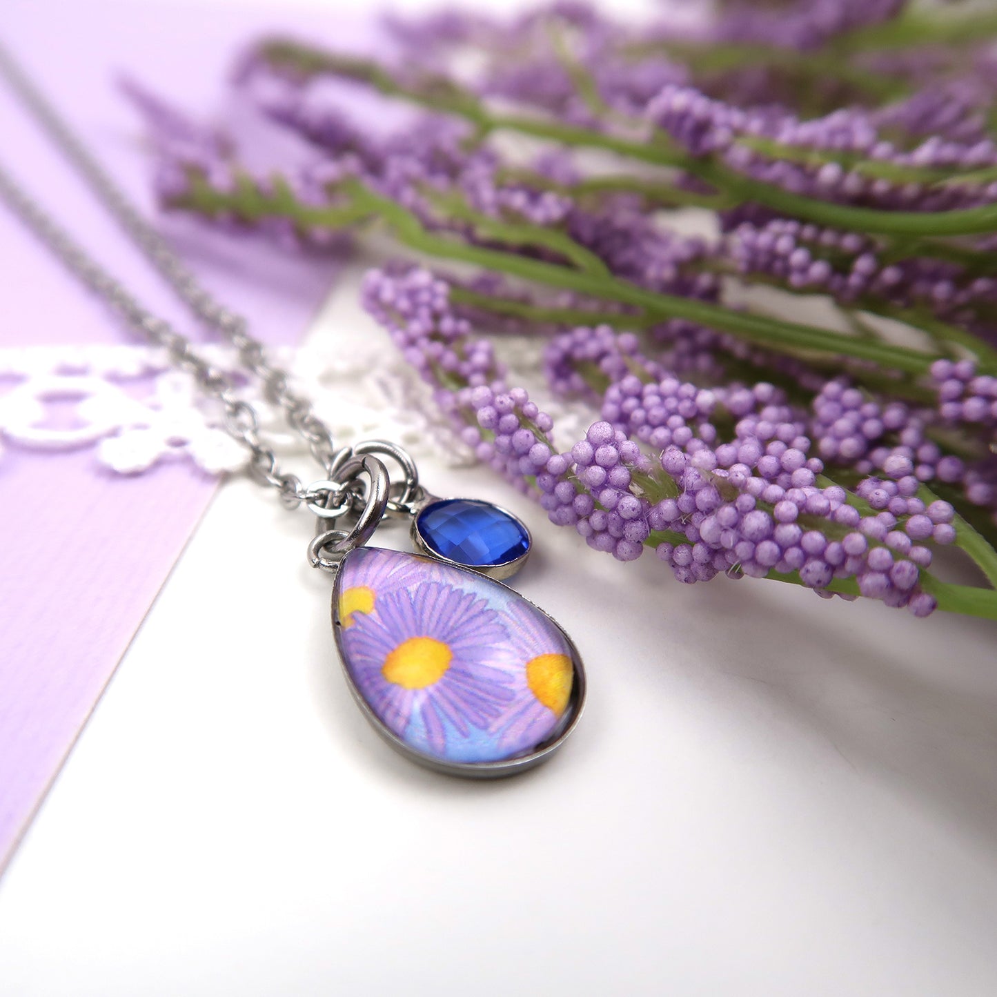 September Birth Flower Necklace - Asters