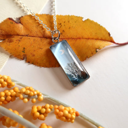 Autumn Trees in the Evening Miniature Watercolor Sky Necklace