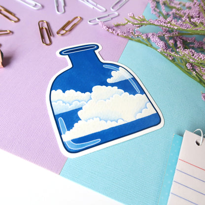 Cloudy Blue Sky Jar Glossy Vinyl Die Cut Sticker