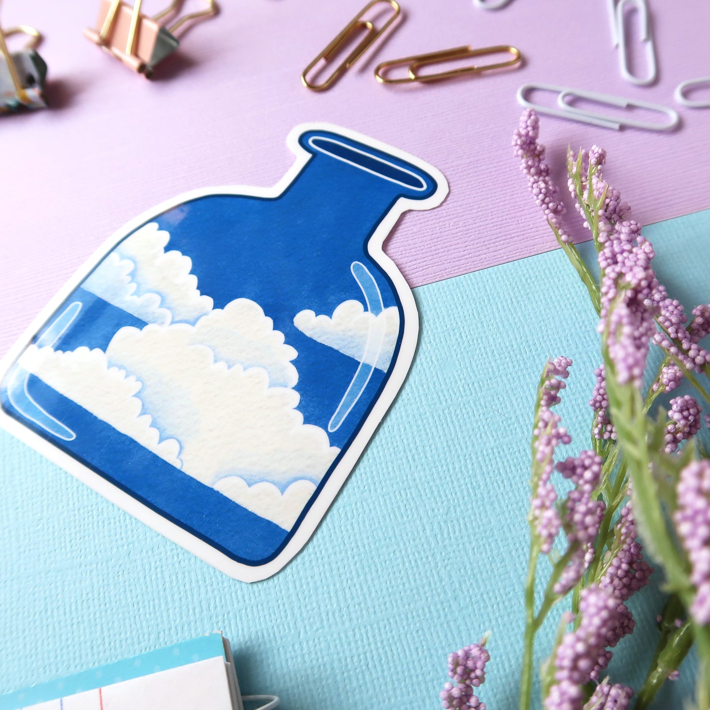 Cloudy Blue Sky Jar Glossy Vinyl Die Cut Sticker