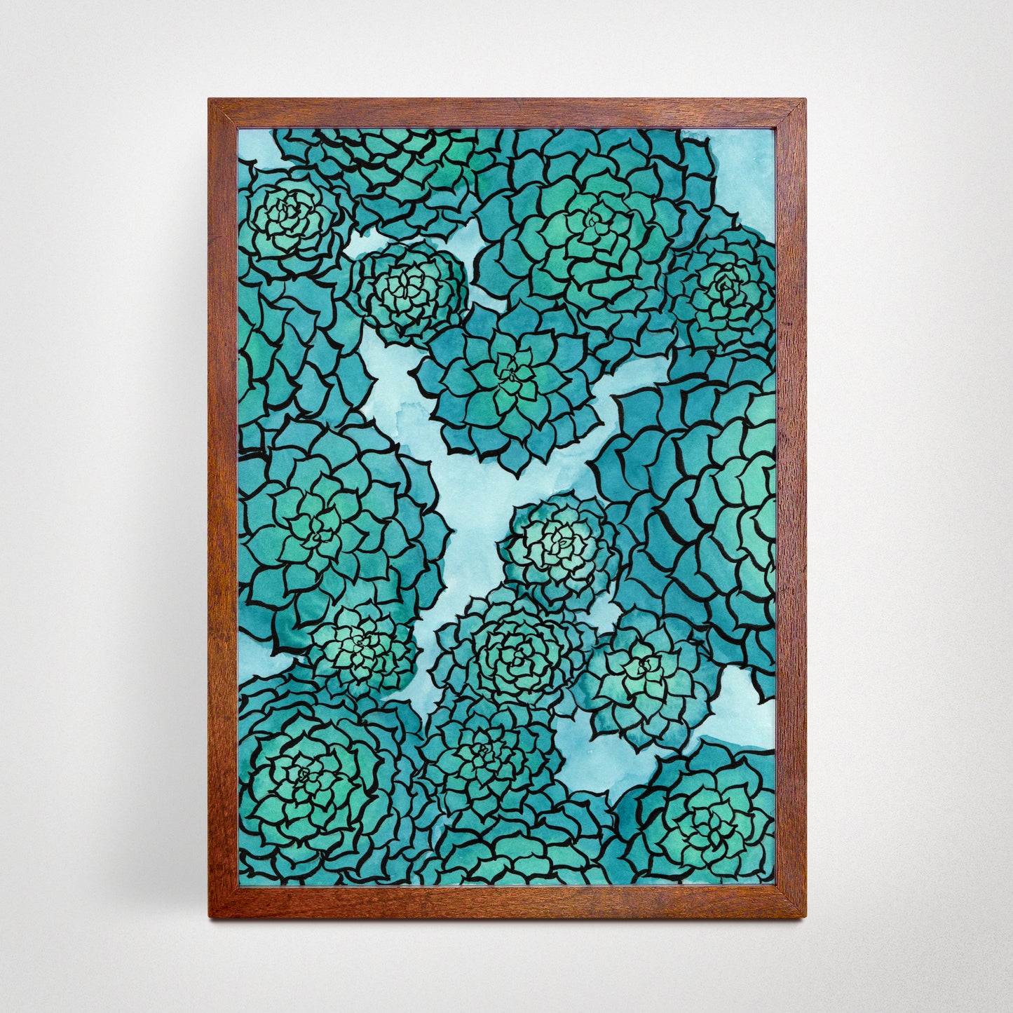 Blue Succulent - Watercolor Plant Art Print