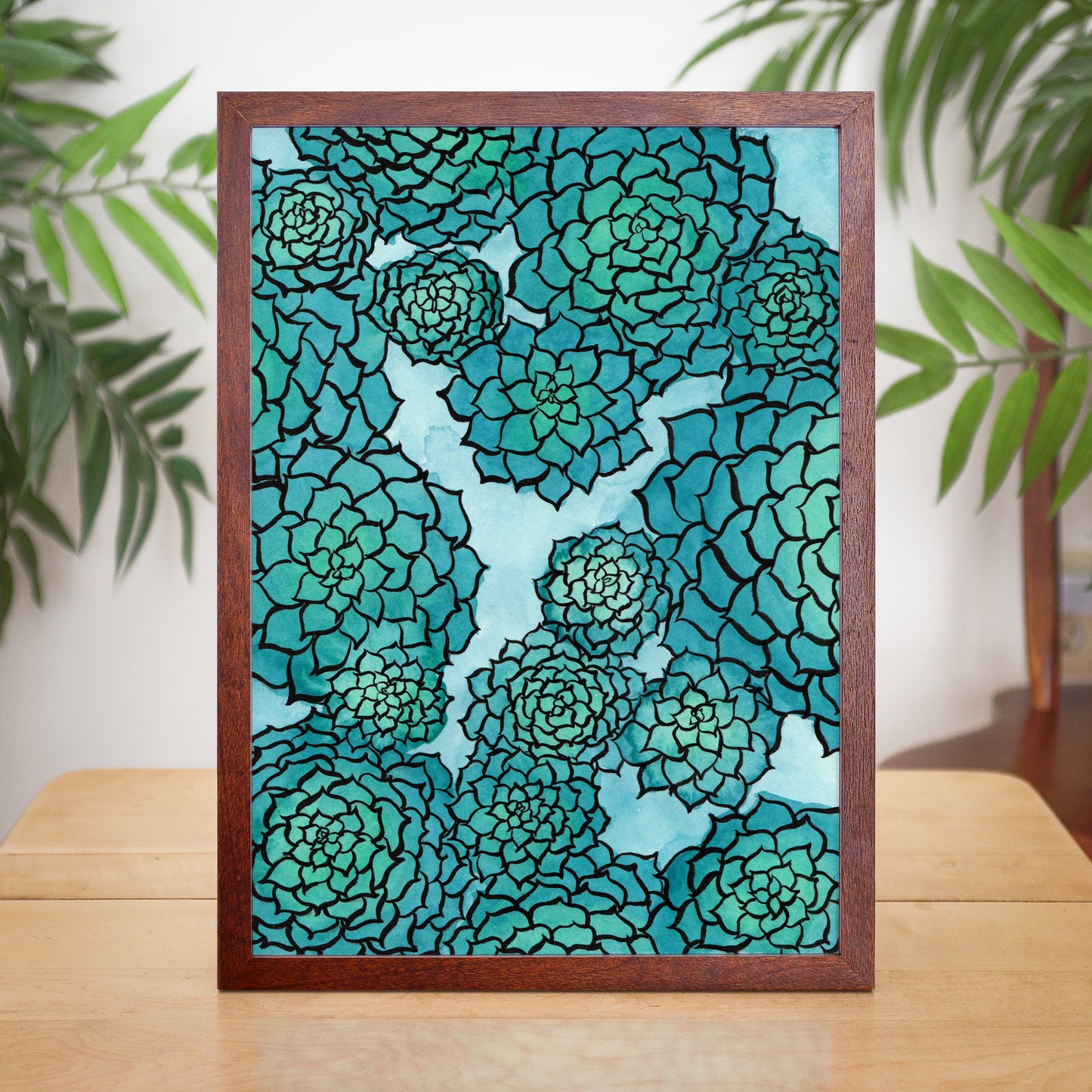 Blue Succulent - Watercolor Plant Art Print