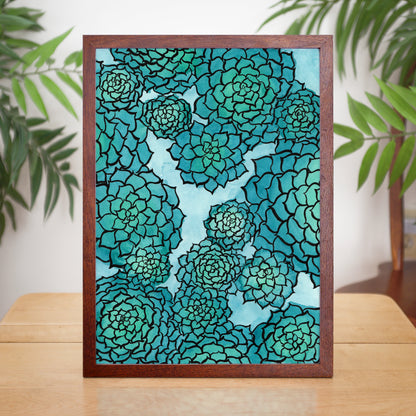 Blue Succulent - Watercolor Plant Art Print