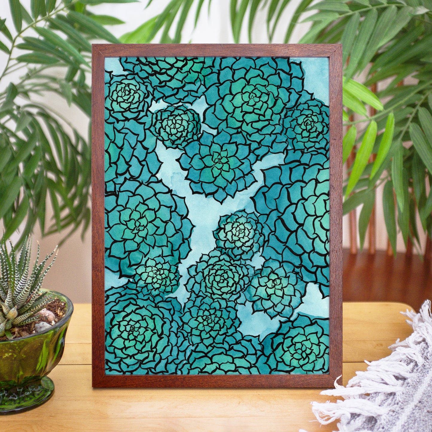 Blue Succulent - Watercolor Plant Art Print