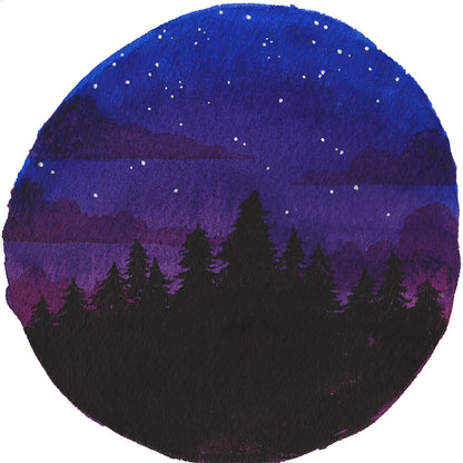 Blue to Purple Night Sky - Original Watercolor Painting Inktober Day 6