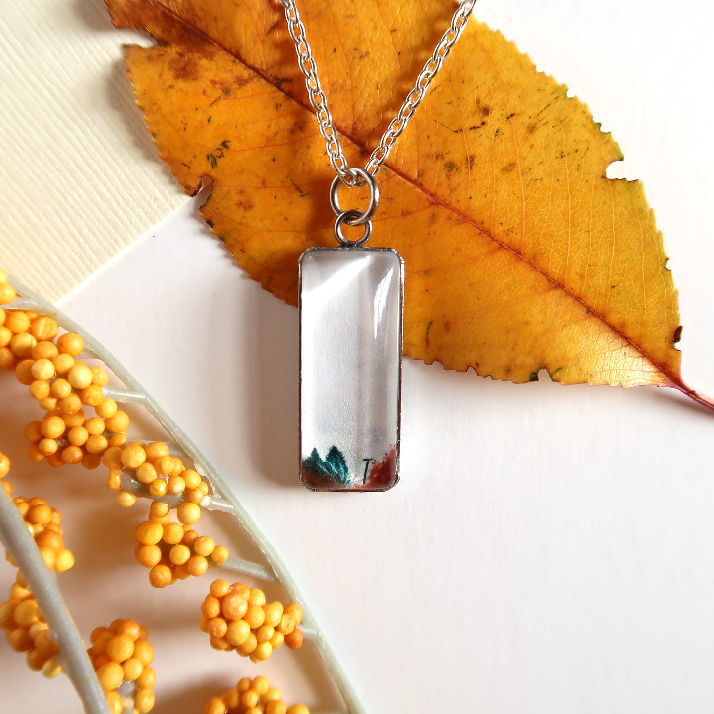 Cloudy Fall Sky Miniature Watercolor Necklace