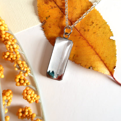 Cloudy Fall Sky Miniature Watercolor Necklace