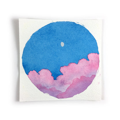 Cotton Candy Clouds Sky - Original Watercolor Painting Inktober Day 4