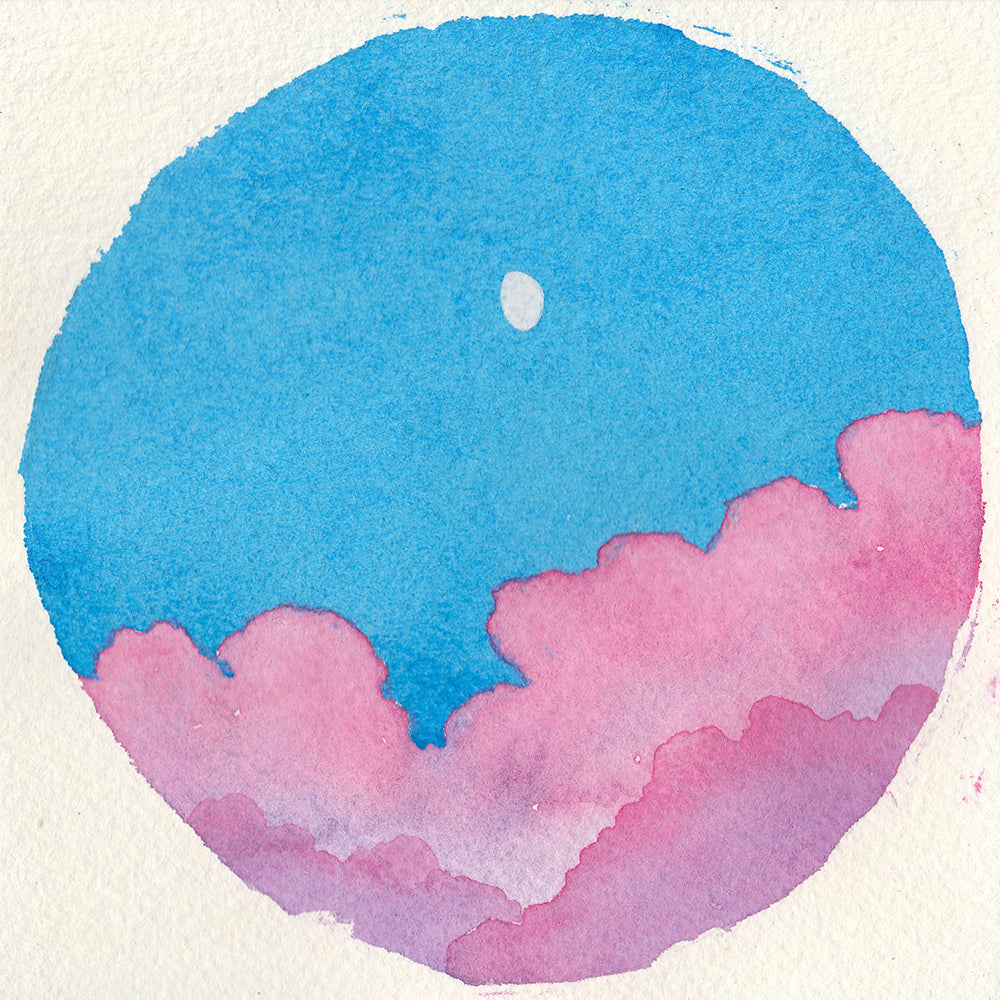 Cotton Candy Clouds Sky - Original Watercolor Painting Inktober Day 4