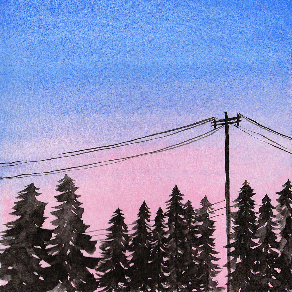 Pink and Blue Sunset Sky - Original Watercolor Painting Inktober Day 5