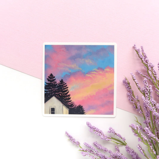 Colorful Watercolor Sunset Glossy Vinyl Die Cut Sticker