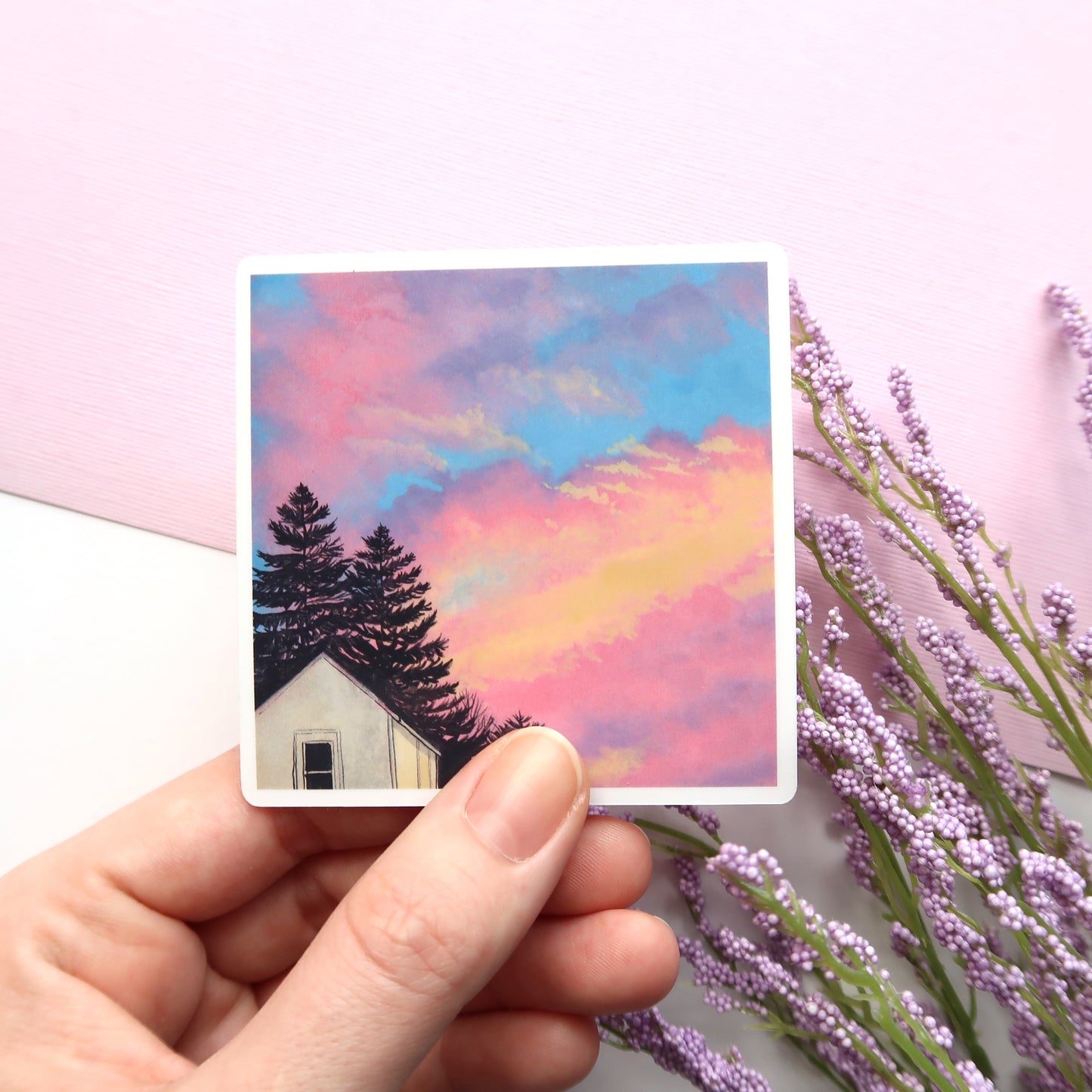Colorful Watercolor Sunset Glossy Vinyl Die Cut Sticker