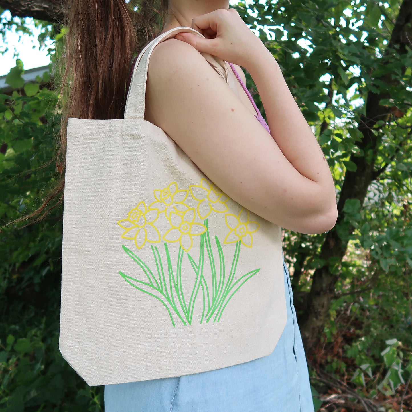 Daffodil Canvas Tote Bag with Pockets