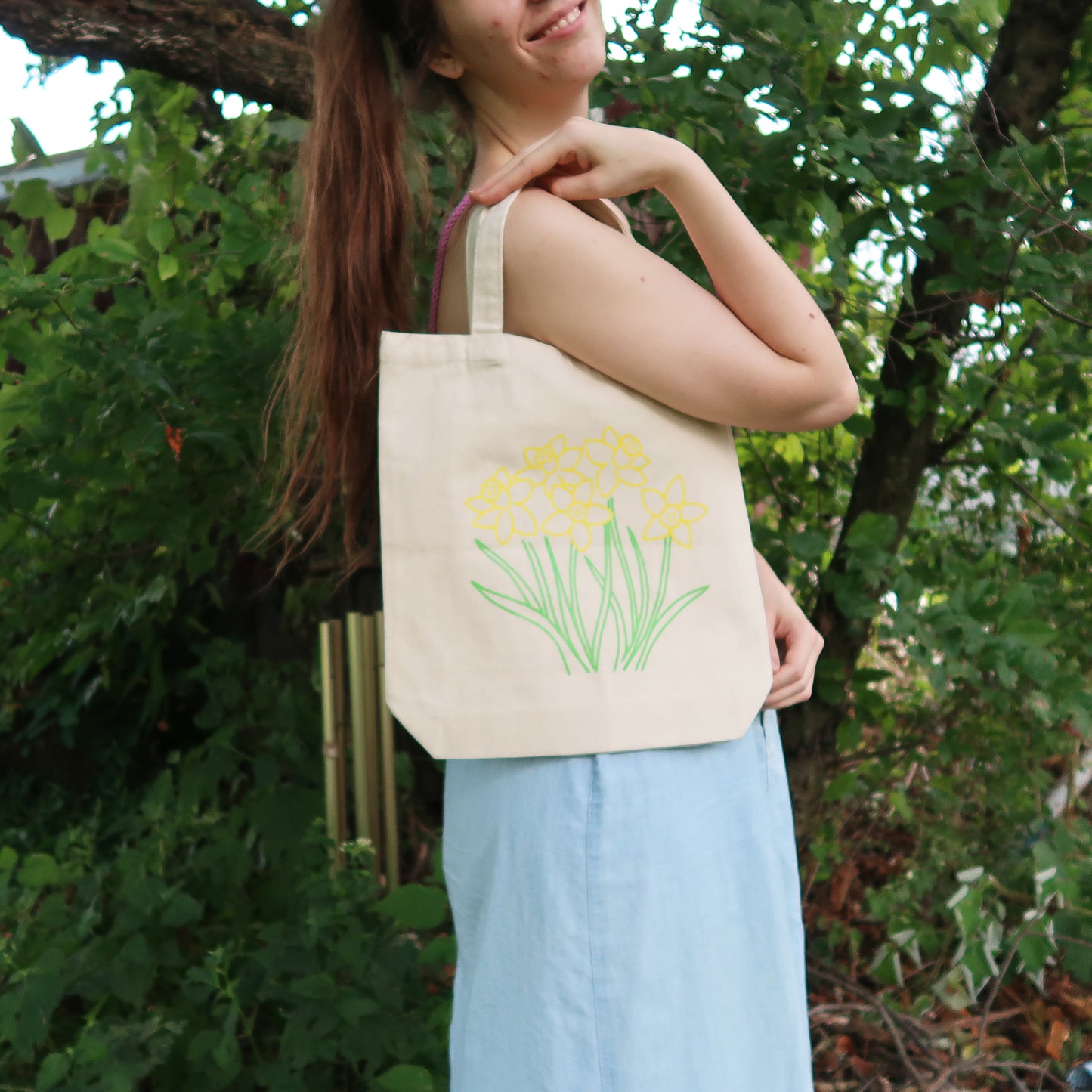 Daffodil Canvas Tote Bag with Pockets