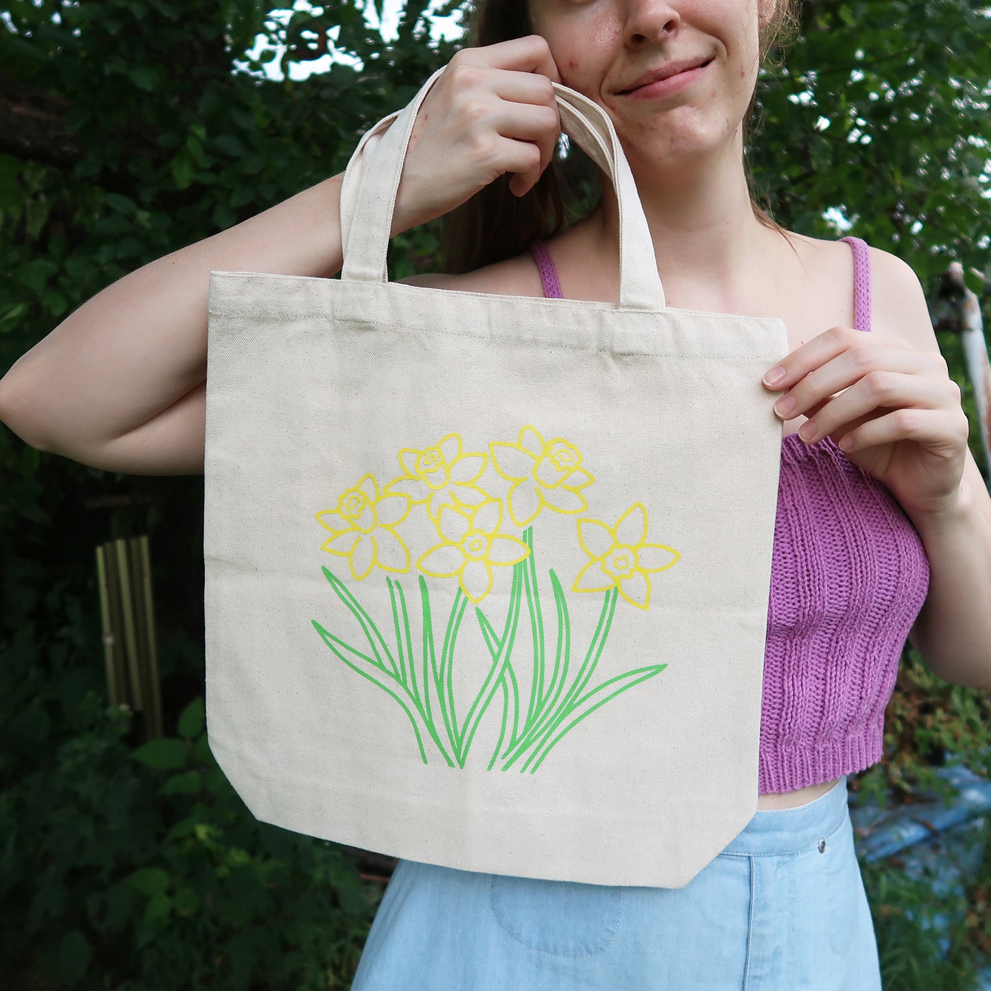 Daffodil Canvas Tote Bag with Pockets
