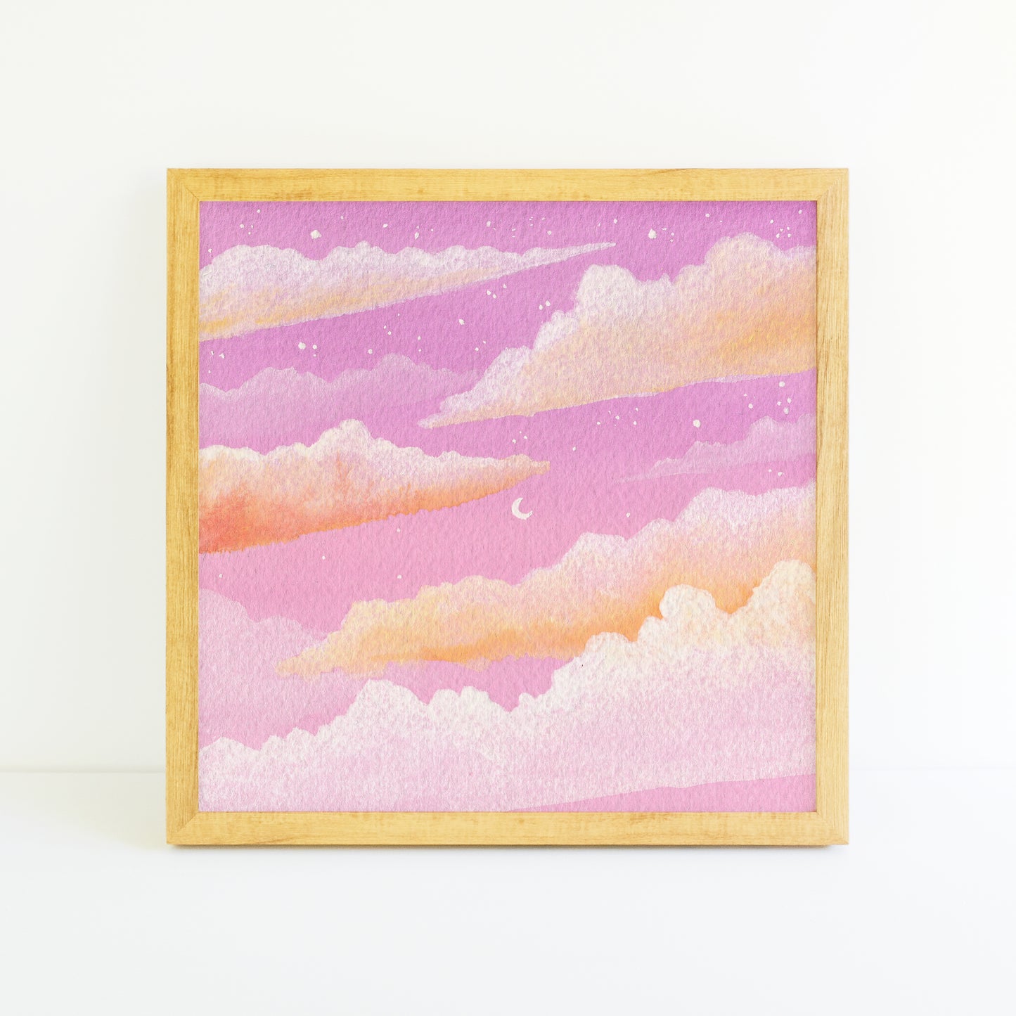 Dreamy Pink Moon Sunset - Watercolor Sky Art Print