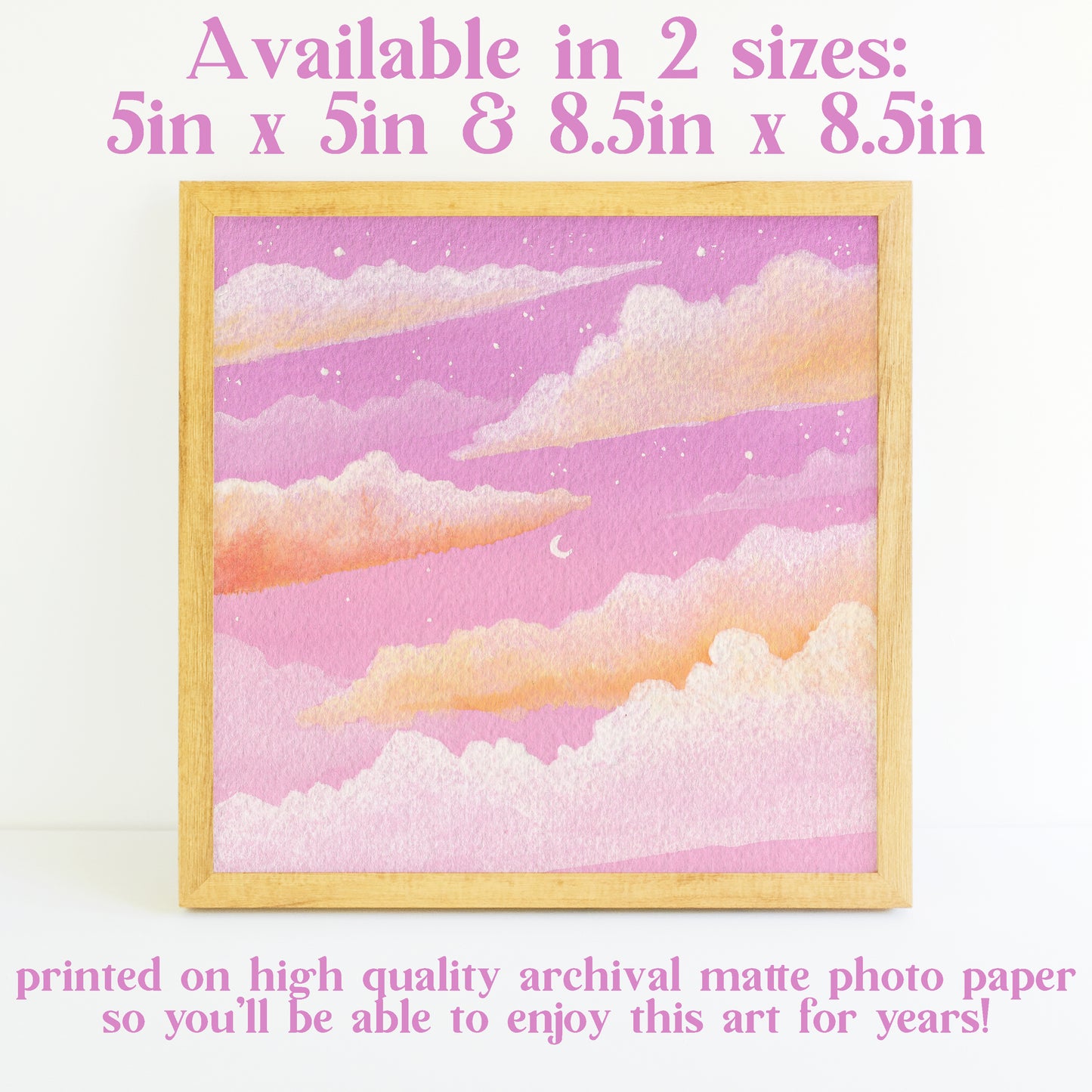 Dreamy Pink Moon Sunset - Watercolor Sky Art Print