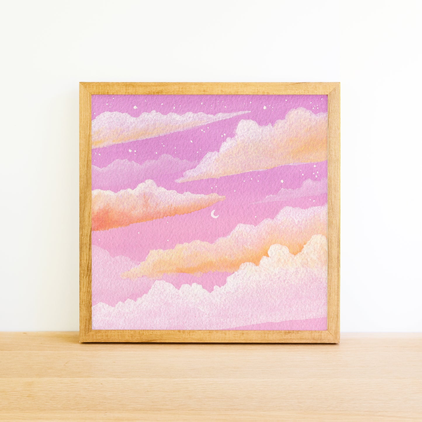 Dreamy Pink Moon Sunset - Watercolor Sky Art Print