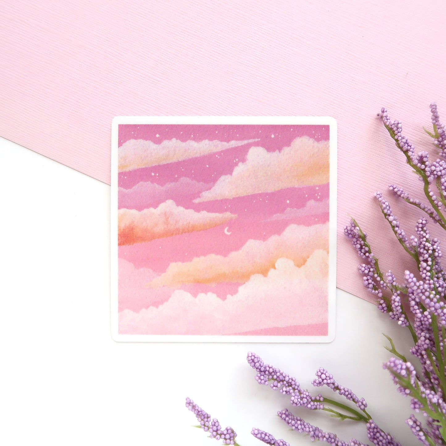 Dreamy Pink Sunset Glossy Vinyl Die Cut Sticker