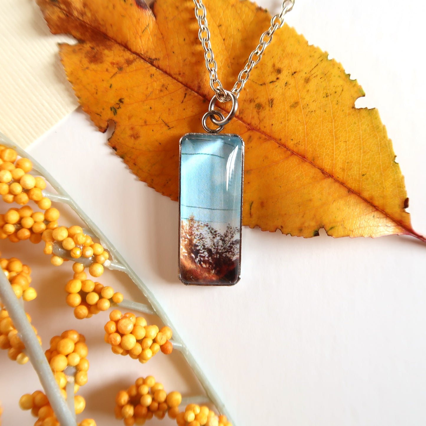 Fall Sunset Sky Miniature Watercolor Sky Necklace