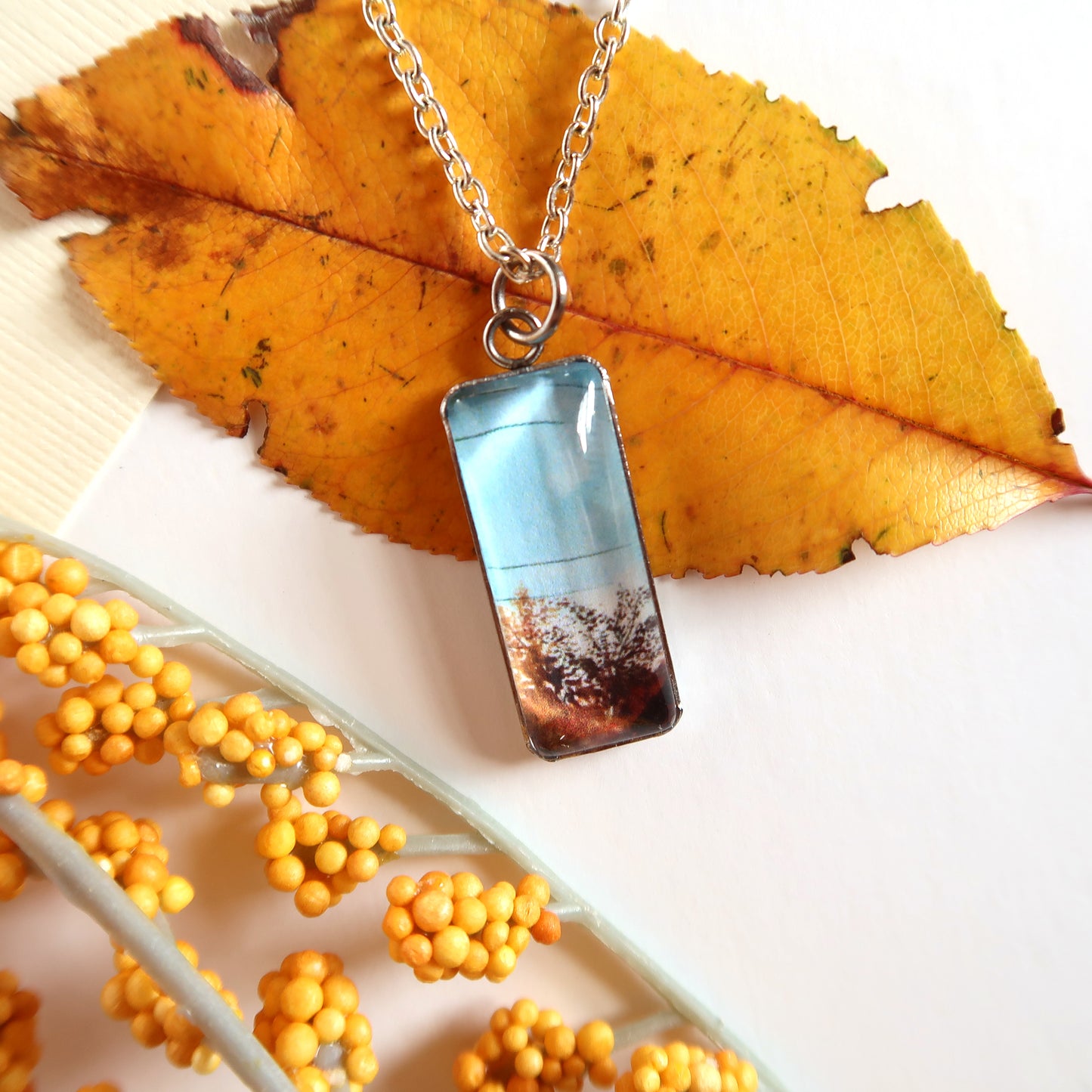 Fall Sunset Sky Miniature Watercolor Sky Necklace