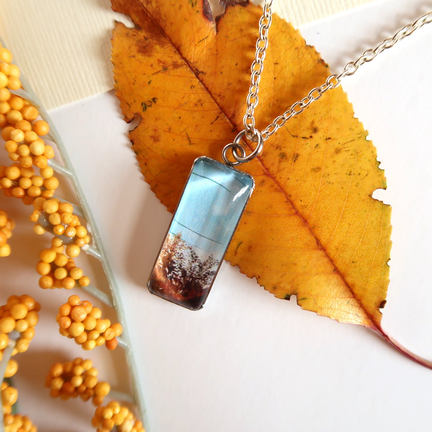 Fall Sunset Sky Miniature Watercolor Sky Necklace