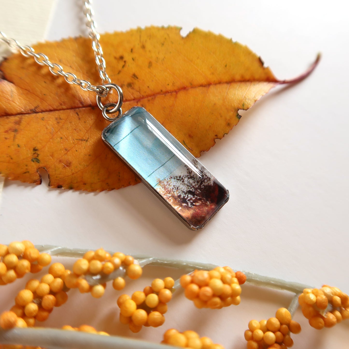 Fall Sunset Sky Miniature Watercolor Sky Necklace