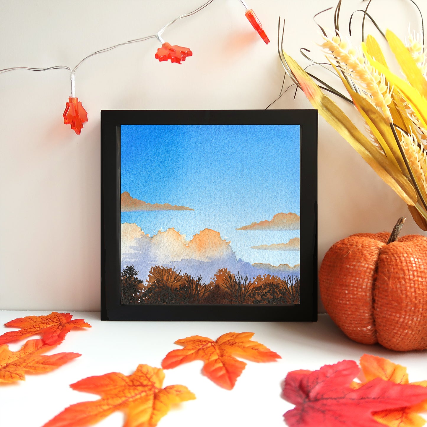 Fall Sunset with Clouds - Watercolor Sky Art Print