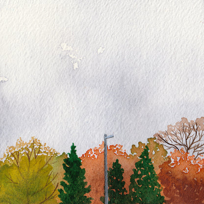 Fall Trees and Sky - Original Watercolor Painting Inktober Day 20