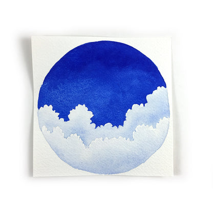 Fluffy Blue Clouds - Original Watercolor Painting Inktober Day 8