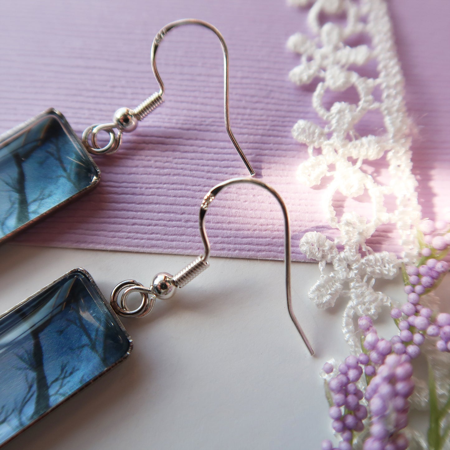 Full Moon Through the Trees Rectangle Dangle Earrings