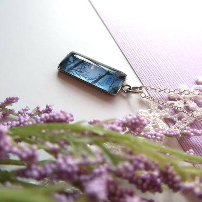 Full Moon Through the Trees Miniature Watercolor Necklace