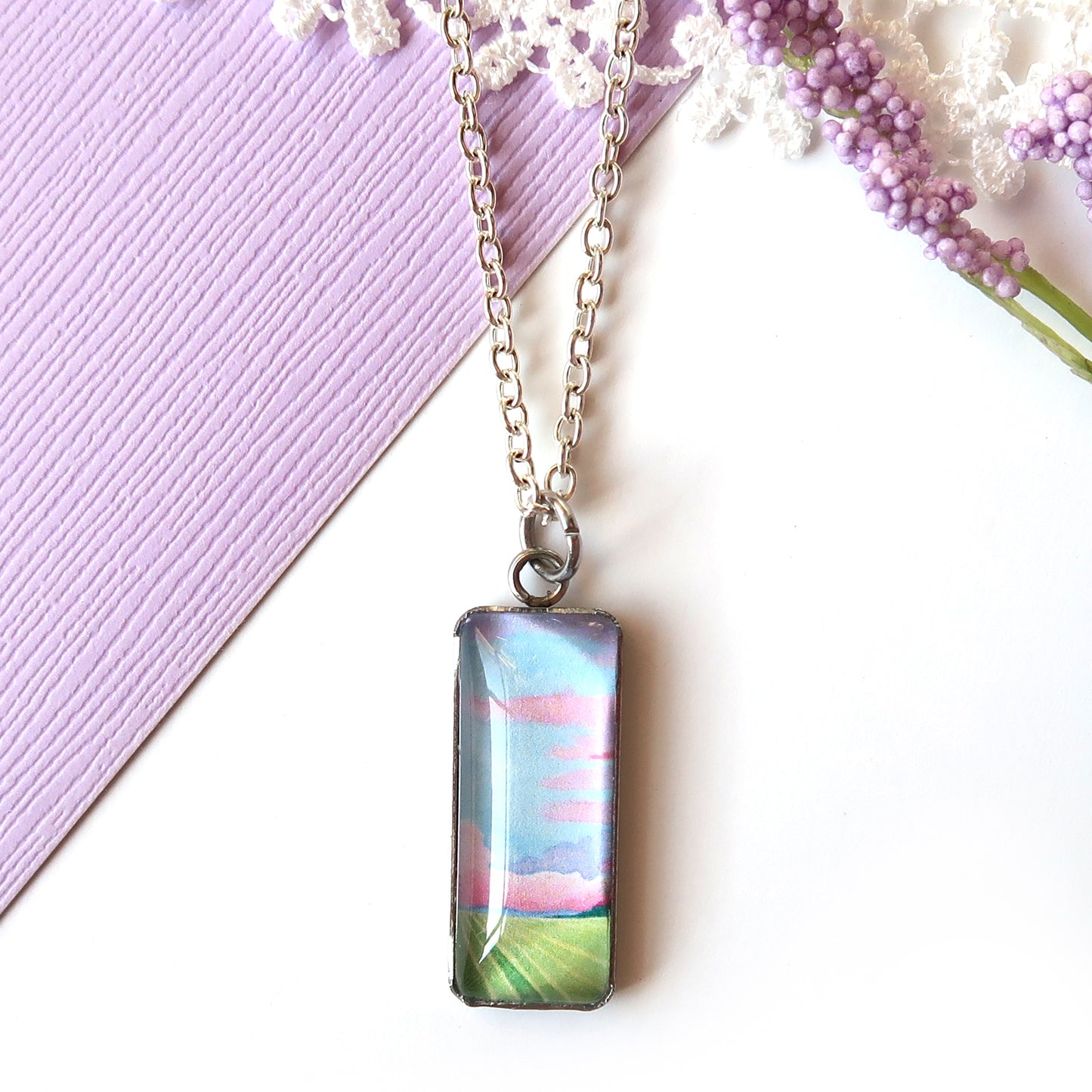 Pastel Cornfields Miniature Watercolor Sky Necklace