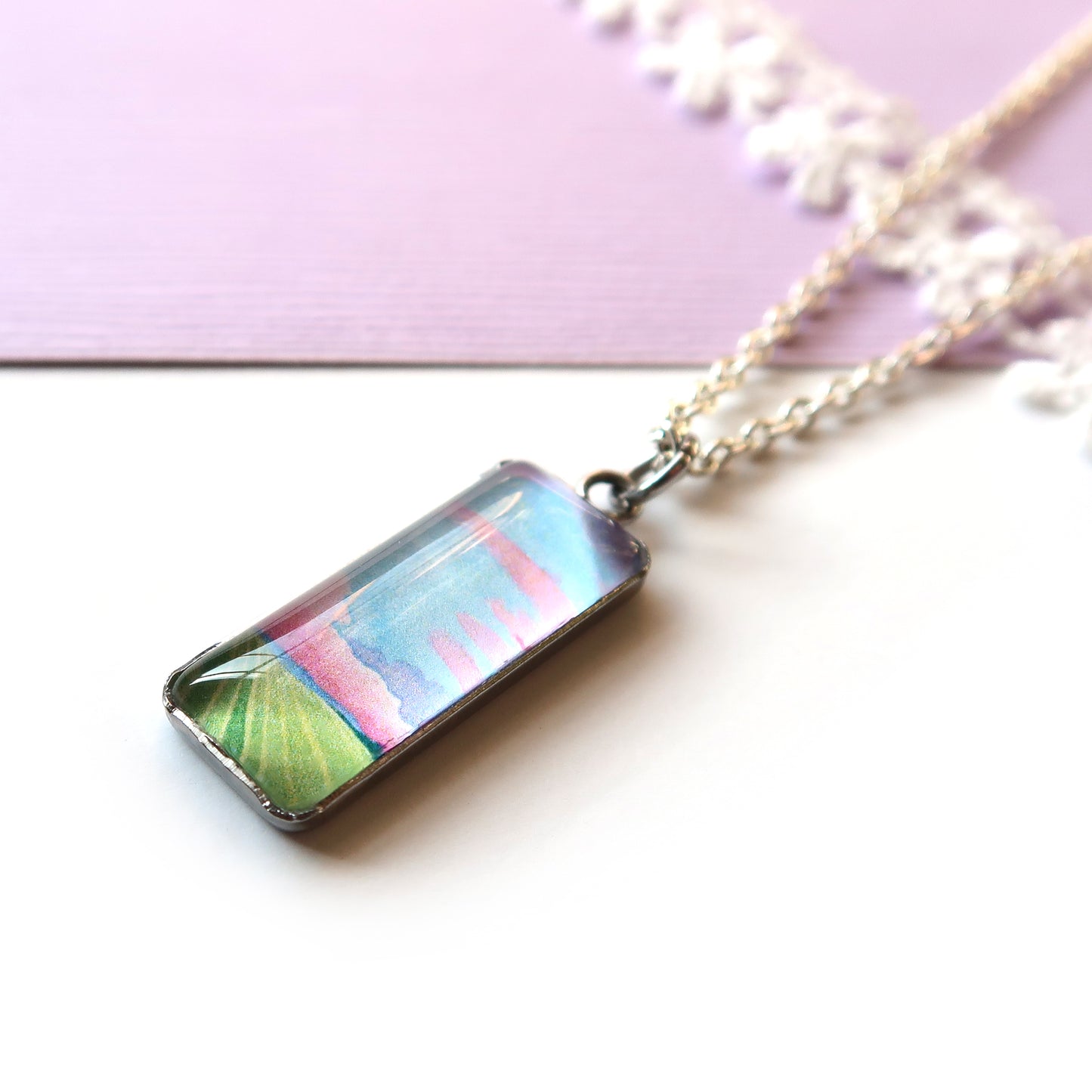 Pastel Cornfields Miniature Watercolor Sky Necklace