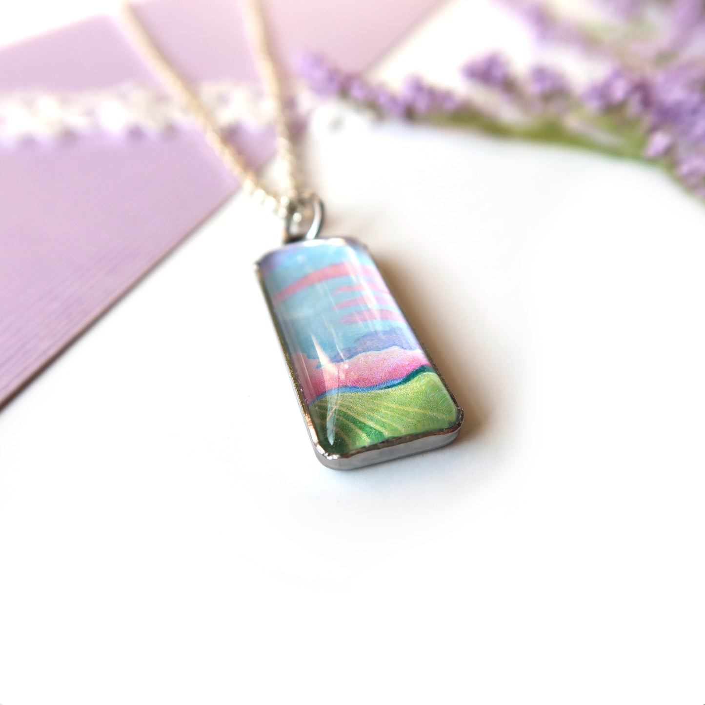 Pastel Cornfields Miniature Watercolor Sky Necklace