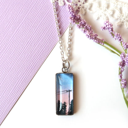 Pink and Blue Sunset Miniature Watercolor Sky Necklace