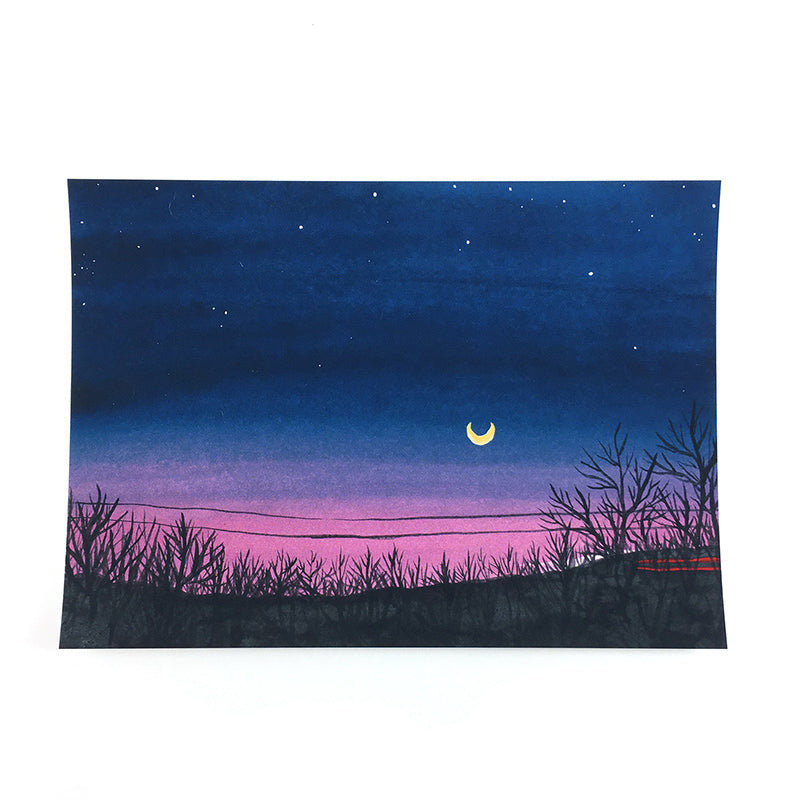 Highway Moon - Watercolor Night Sky Art Print