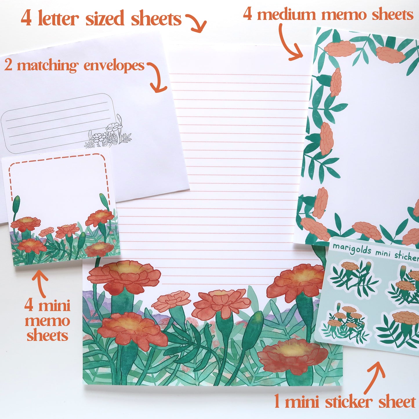 Marigolds Floral Letter Writing Set - Stationery