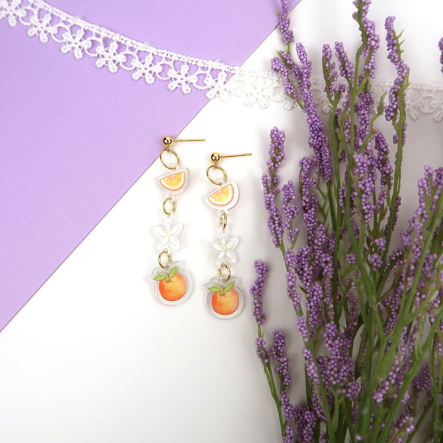 Orange 3 Charm Dangle Earrings