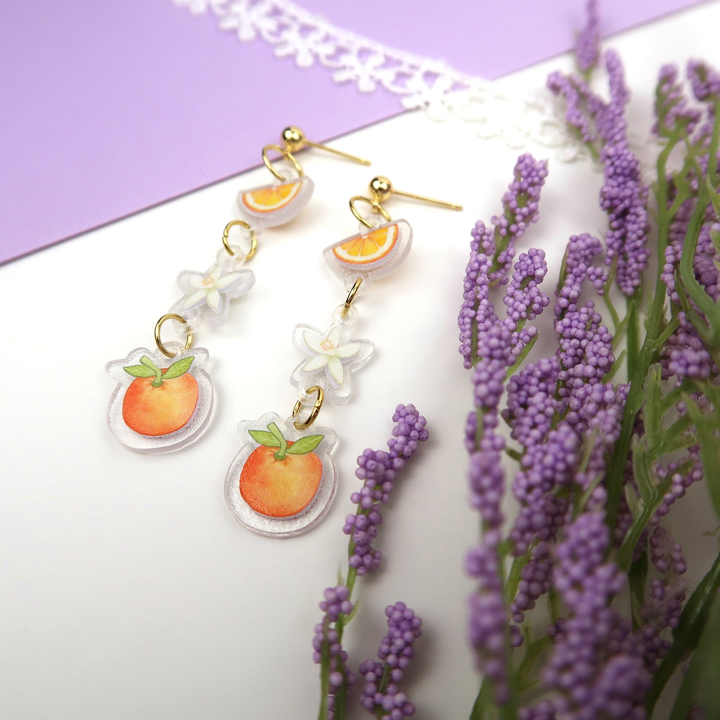 Orange 3 Charm Dangle Earrings