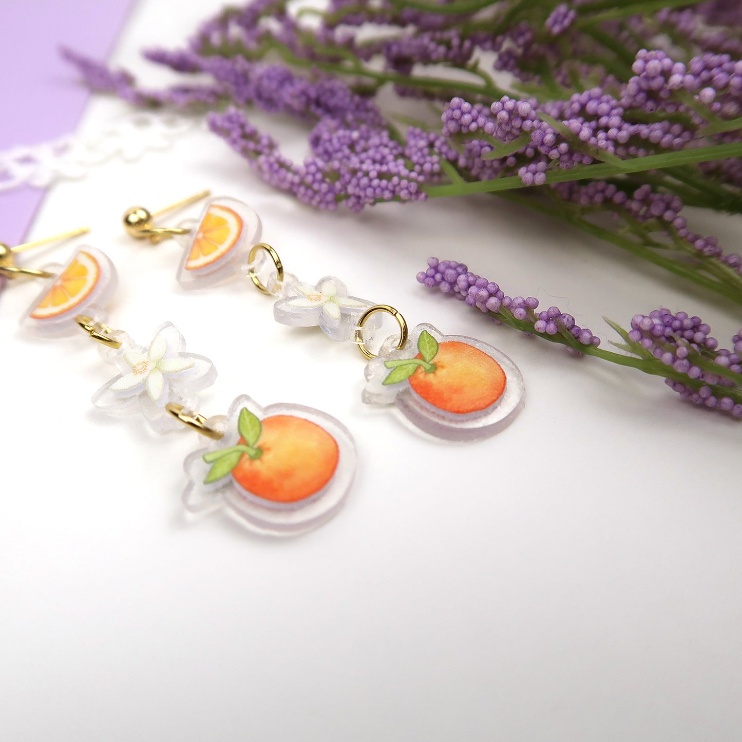 Orange 3 Charm Dangle Earrings